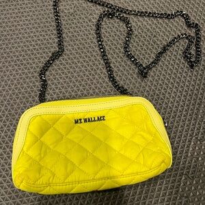 MZ Wallace Yellow Quilted Crossbody Bag with Gunmetal Chain